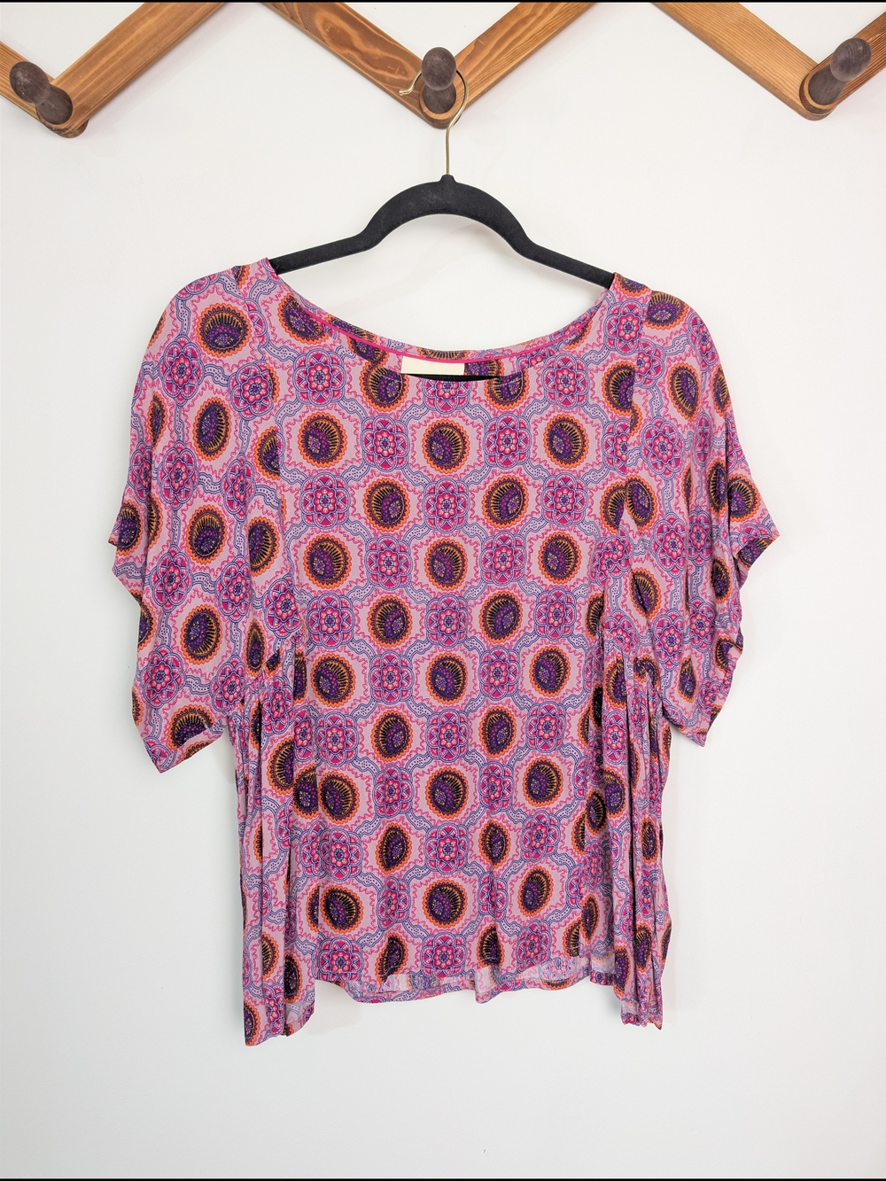 NWT Maeve Oversized Pleated Geometric Print Purple Top Size XS Boho Festival